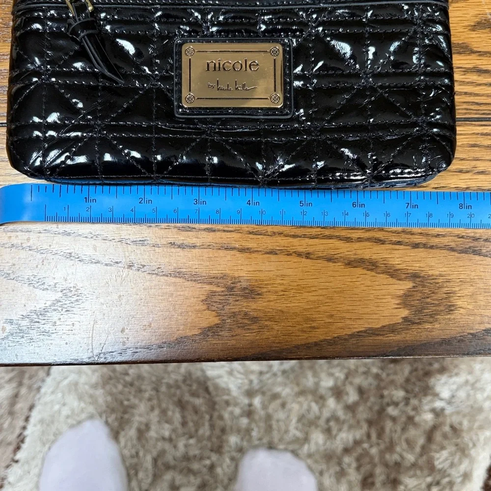 Nicole Miller Black Patent Quilted small purse - Picture 6 of 8